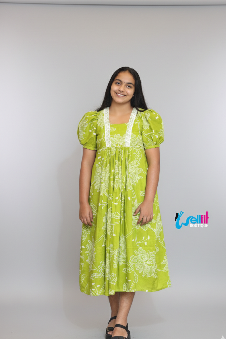 The Meadow Bloom: Girls' Floral Puff-Sleeve Dress