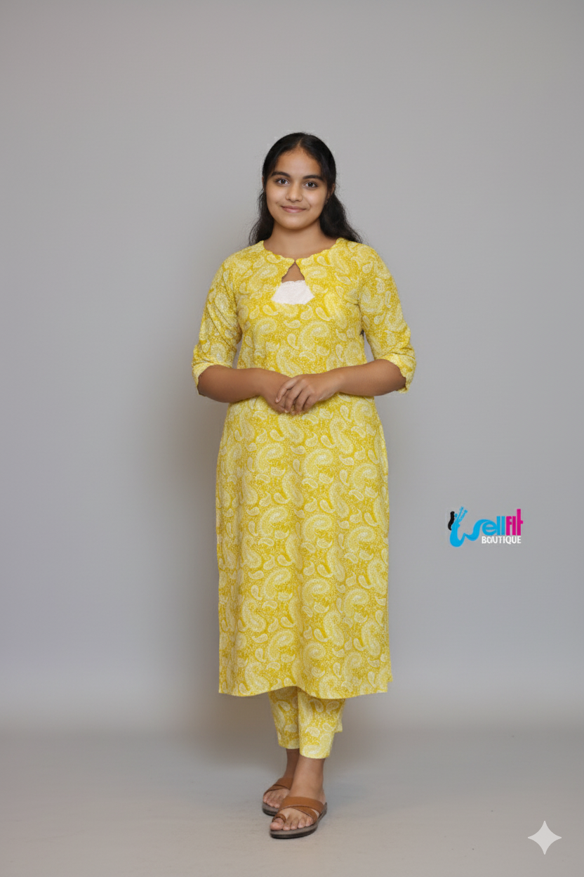 The Golden Paisley: Sunny Yellow Kurta & Pant Set