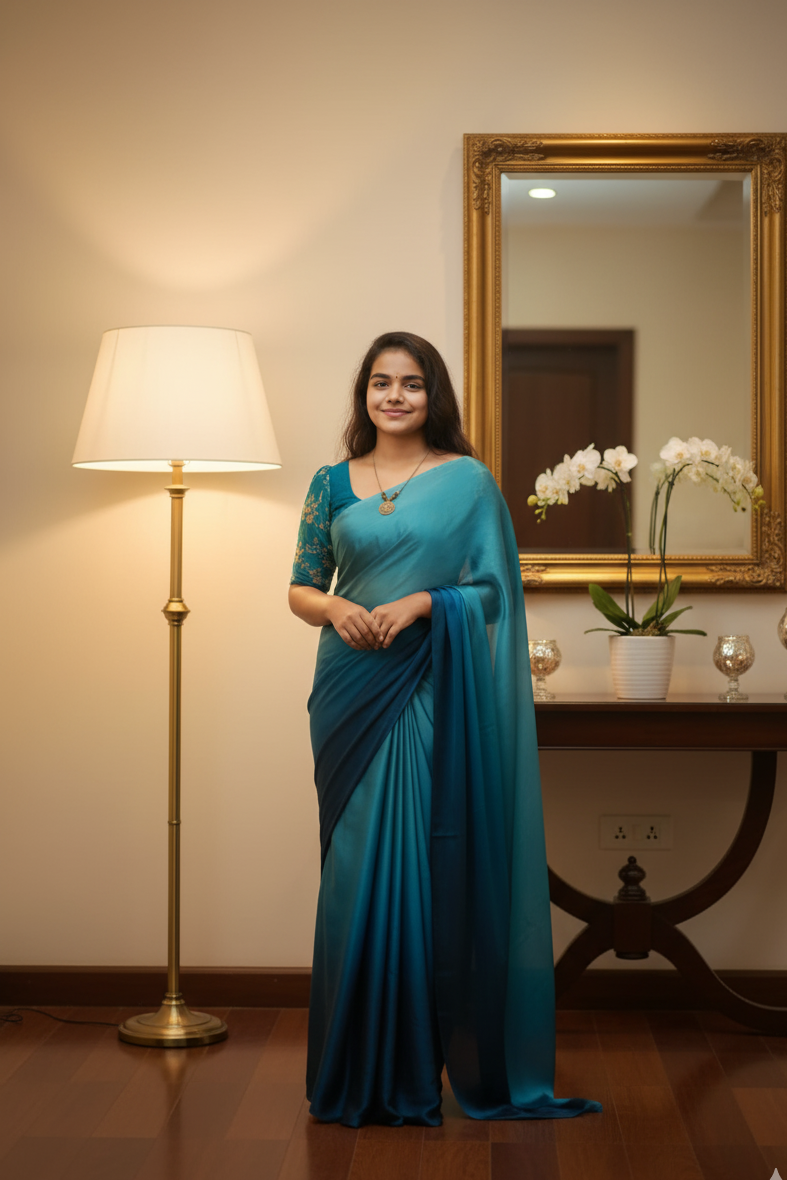Deep Sea Ombre Designer Saree by Wellfit Boutique