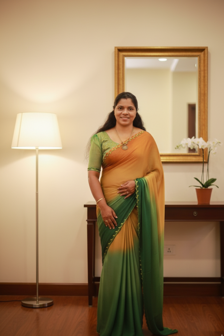 Marigold & Mehendi Green Ombre Saree